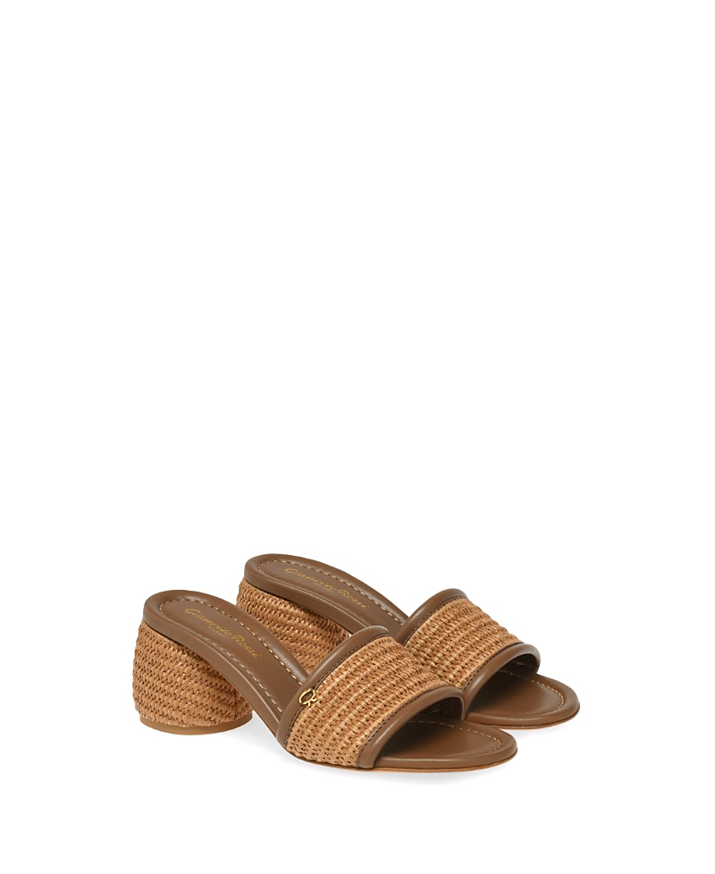 Gianvito Rossi Leather-trimmed Raffia Mules In Brown