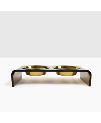 Hiddin Small Smoke Bronze Double Bowl Pet Feeder, 1 Pint Bowls