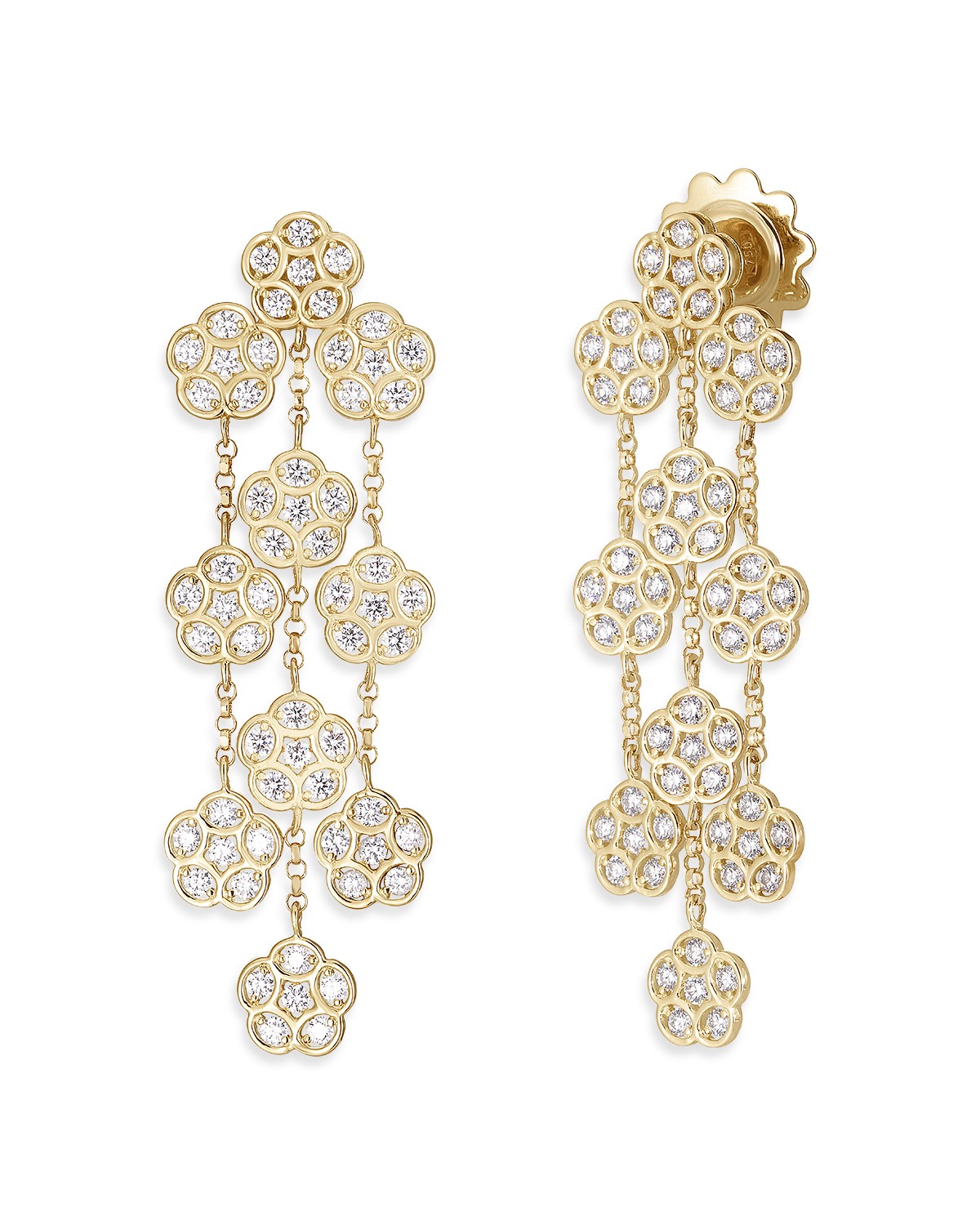 18K Yellow Gold Diamond Daisy Chandelier Earrings
