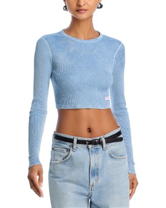 T By Alexander Wang Crochet Cropped Crewneck Tee With Logo Knit Tops 600049266blk