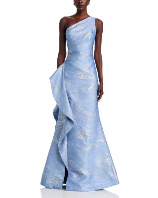 Metallic Jacquard One Shoulder Gown