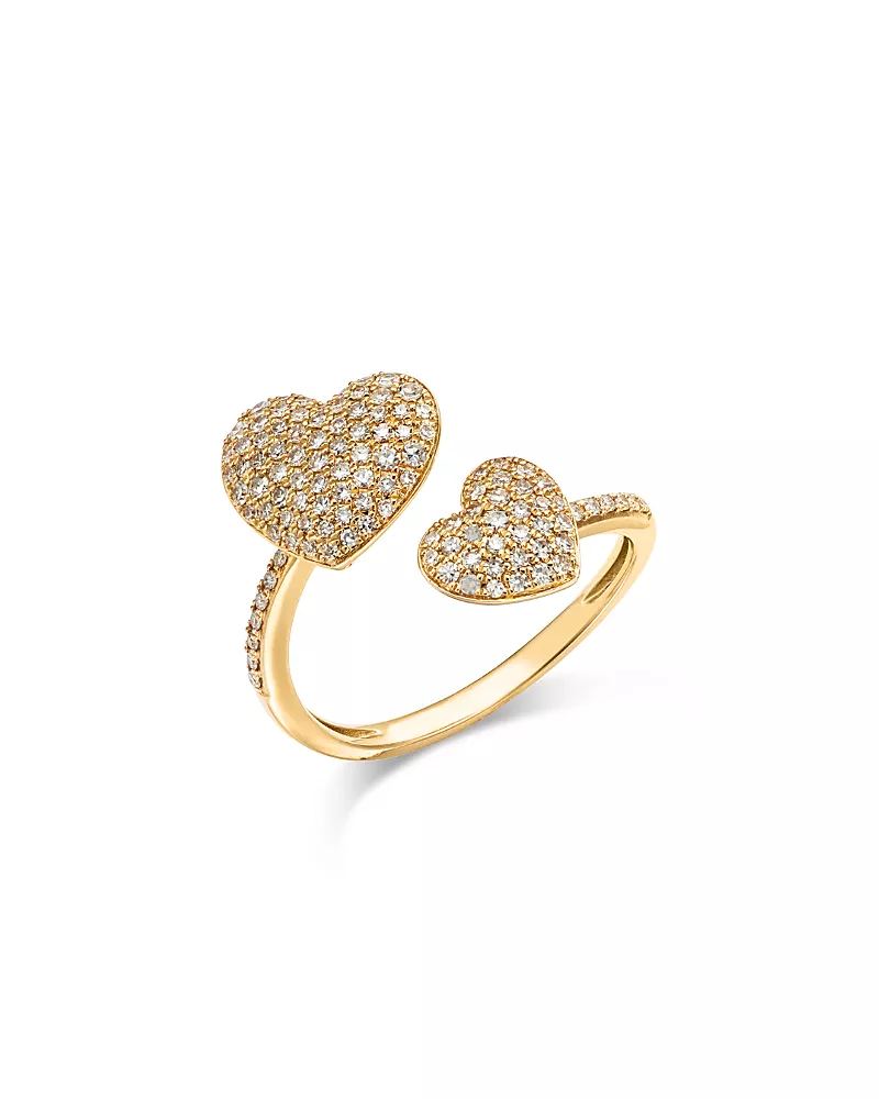Bloomingdale's Fine Collection Diamond Pave Heart Bypass Ring in 14K Yellow Gold, 0.44 tcw