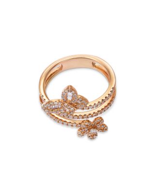 Diamond Butterfly & Flower Bypass Ring in 14K Rose Gold, 0.57 tcw