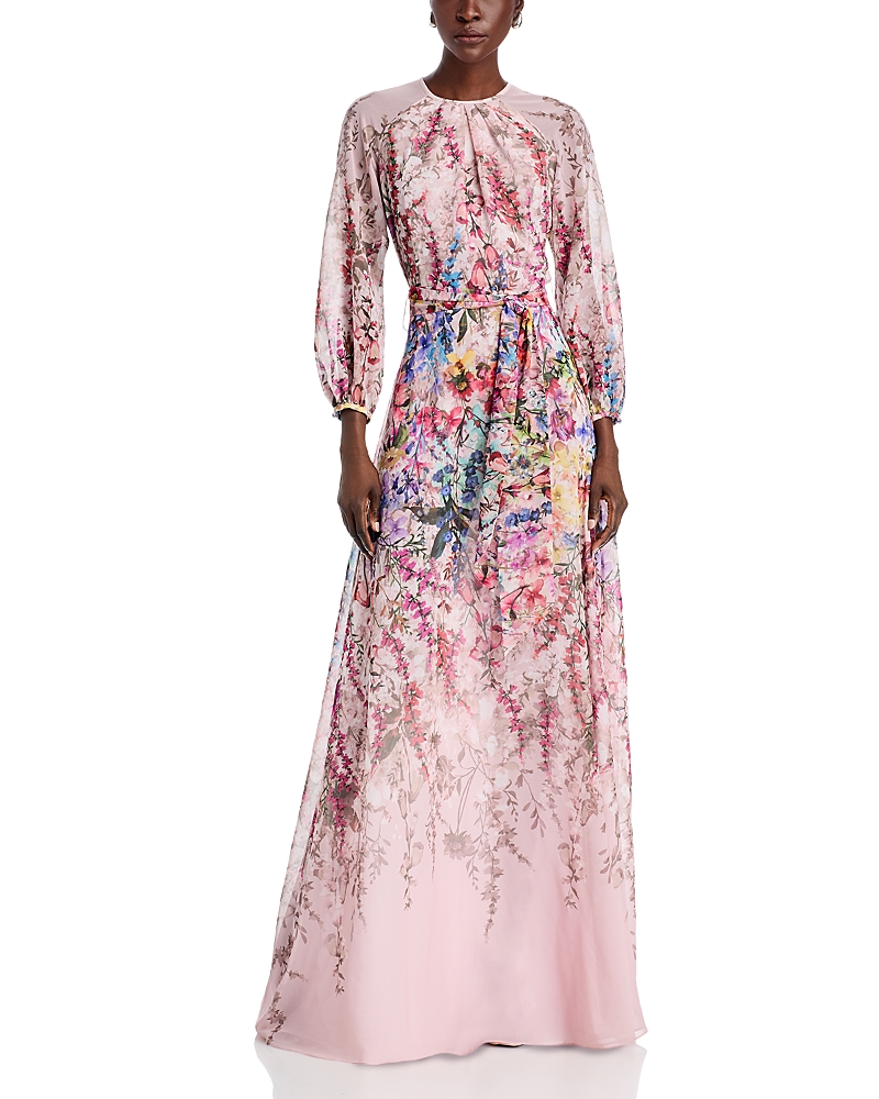 Teri Jon by Rickie Freeman Chiffon Floral Print A Line Dress