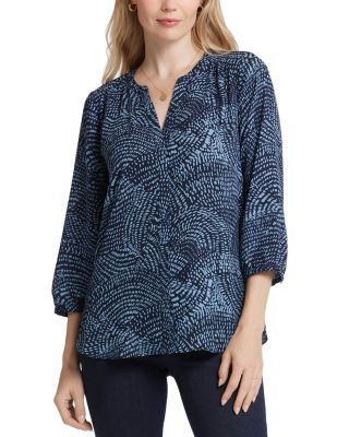Three Quarter Sleeve Printed Pintucked Back Blouse