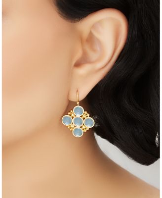 18K Yellow Gold Bubbles Aquamarine Bezel Drop Earrings