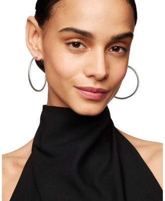 Sterling Silver Cable Hoop Earrings, 2 inch