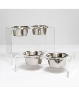 Tall Double Bowl Pet Feeder with Metal Bowls