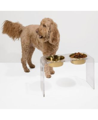 Tall Double Bowl Pet Feeder with Metal Bowls