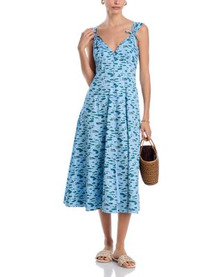 AQUA - Printed Tie Shoulder Midi Dress - Exclusive