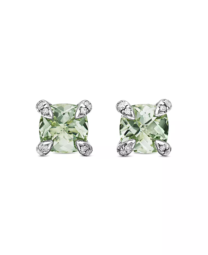 David Yurman Chatelaine Stud Earrings with Prasiolite and Diamonds