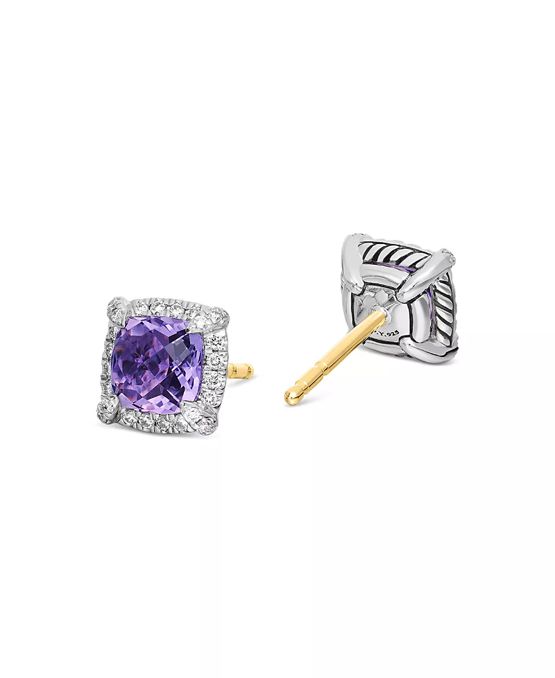 David Yurman Sterling Silver Chatelaine Amethyst & Diamond Halo Stud Earrings - Exclusive