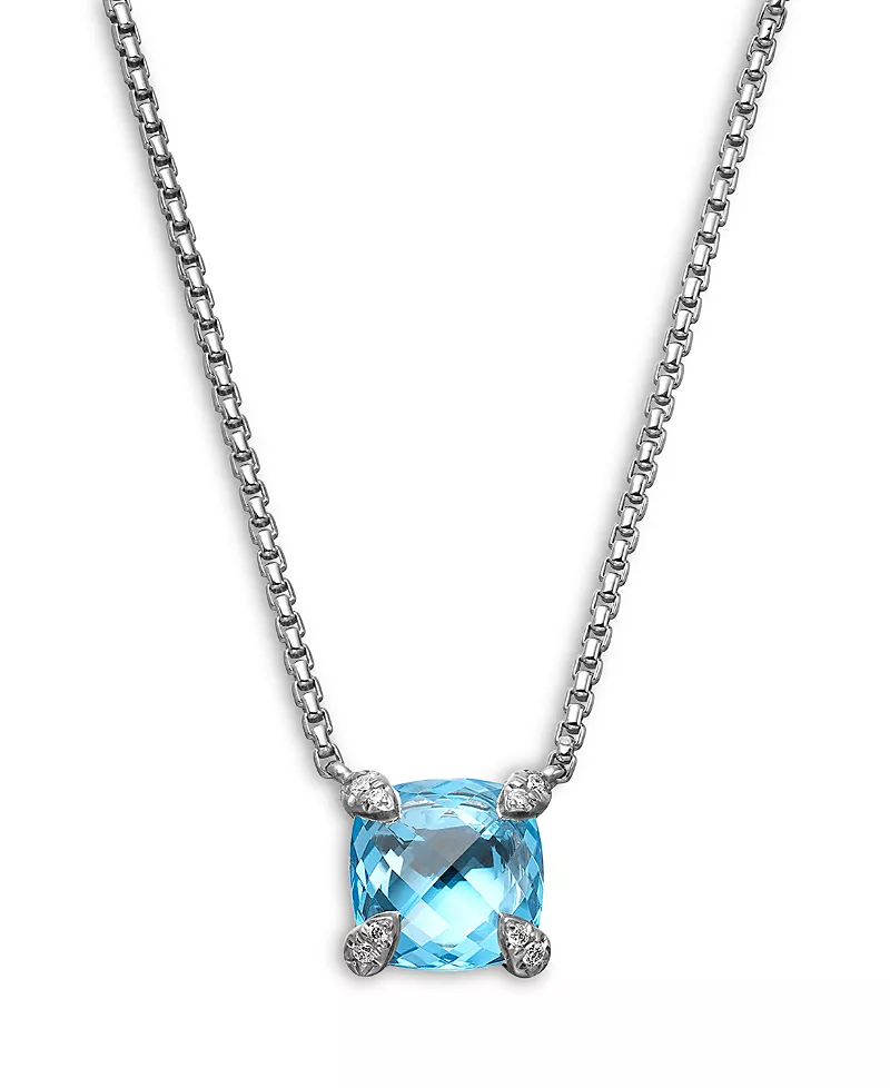 David Yurman Chatelaine Pendant Necklace with Blue Topaz and Diamonds, 18