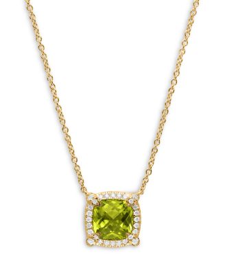 Petite Ch&acirc;telaine&reg; Pav&eacute; Bezel Pendant Necklace in 18K Yellow Gold with Peridot