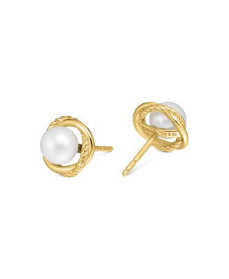 Crossover Infinity Pearl Stud Earrings in 18K Yellow Gold with Pearls, 10mm
