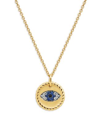 David Yurman - Cable Collectibles Evil Eye Charm Necklace with Blue Sapphire and Diamonds in 18K Gold