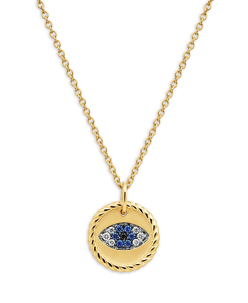 David Yurman Cable Collectibles Evil Eye Charm Necklace with Blue Sapphire and Diamonds