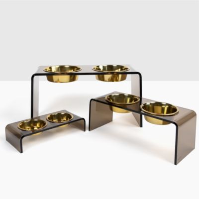 Small Bronze Pet Feeder, 1 Pint Bowls