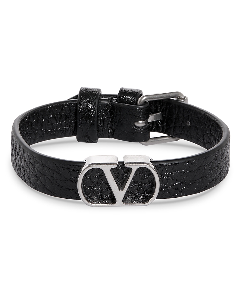 Valentino Vlogo Leather Bracelet In Black