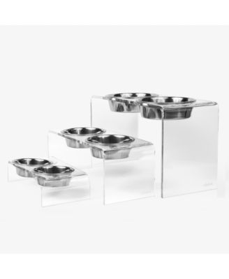 Medium Clear Double Bowl Pet Feeder, 2 Quart Bowls
