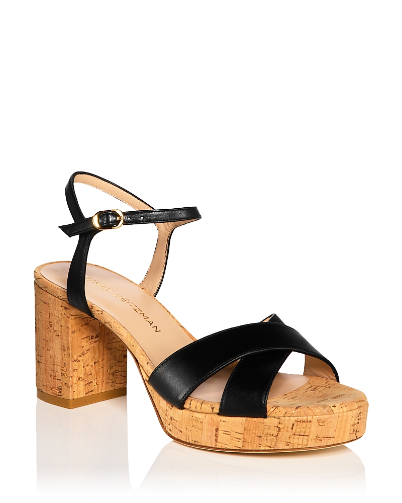 Stuart Weitzman Dayna Leather Crisscross Platform Sandals In Black