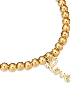 14K Yellow Gold Pure Love Script Beaded Stretch Bracelet