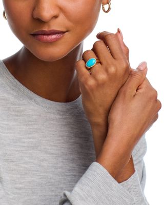 Turquoise & Diamond Halo Ring in 14K Yellow Gold