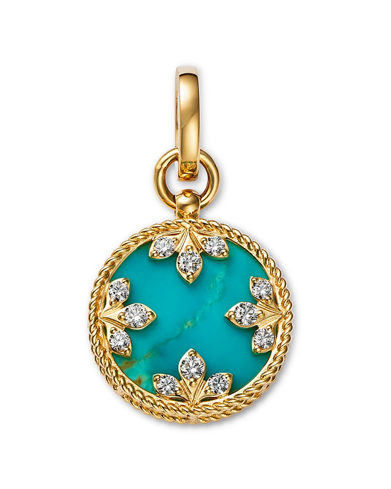 Roberto Coin 18k Yellow Gold Venetian Princess Medallion Turquoise & Diamond Pendant