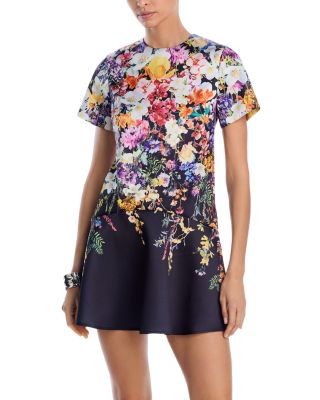 AQUA - Placed Floral Drop Waist Mini Dress- Exclusive