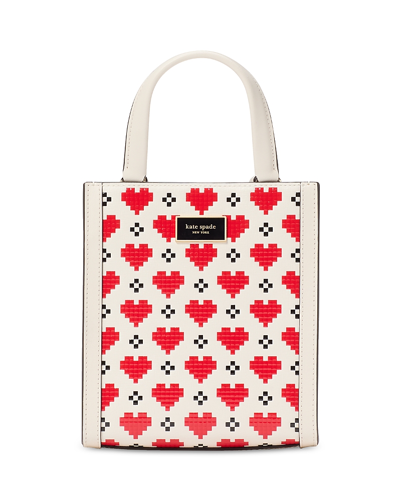 Shop Kate Spade New York Manhattan Pixel Hearts Embossed Saffiano Leather Mini Tote In Cream