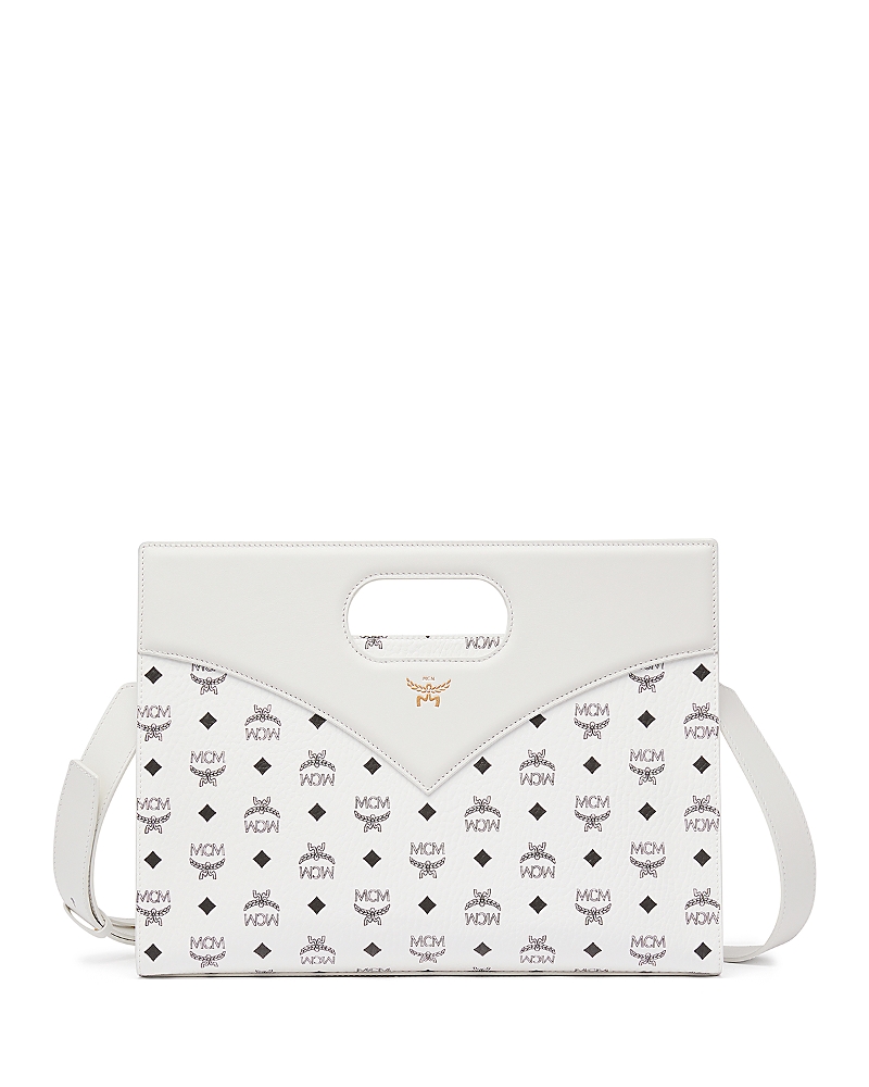 Mcm Diamond Vi Leather & Canvas Handbag In White