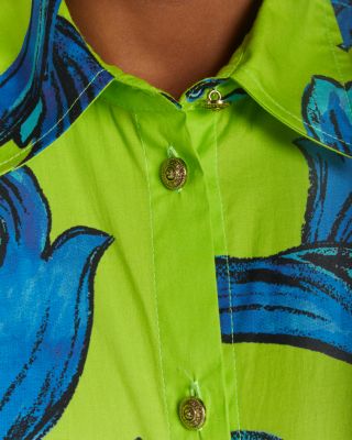 Printed Button Front Ruched Mini Dress