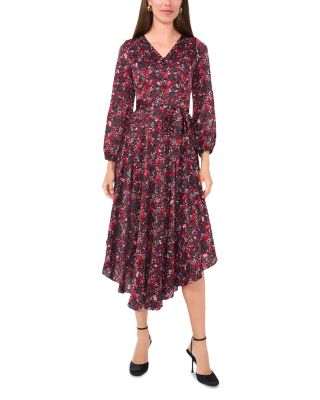 VINCE CAMUTO - Printed V Neck Tie Waist Maxi Dress