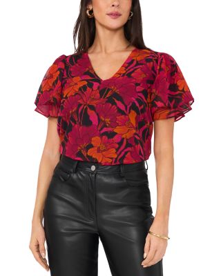 VINCE CAMUTO - Floral Print Ruffled Sleeve Top