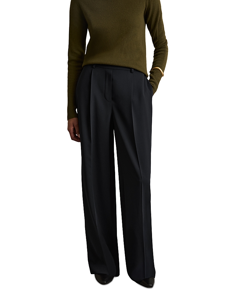 Reiss Womens Navy Eden Elasticated-waist Wide-leg Twill Trousers In Blue