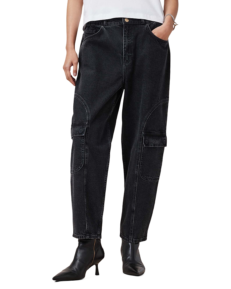Allsaints Daisy Mae High Rise Cropped Tapered Cargo Jeans In Washed Black In Washed Black