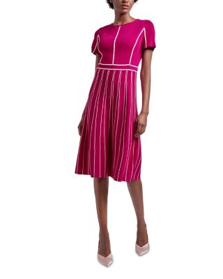 Misook - Contrast Piping Jewel Neck A Line Dress