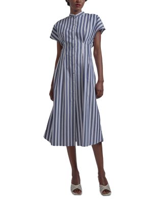 Stand Collar Button Front Midi Dress