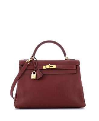 Pre-Owned HERMÈS - Kelly 32 Handbag Red Fjord with Gold Hardware