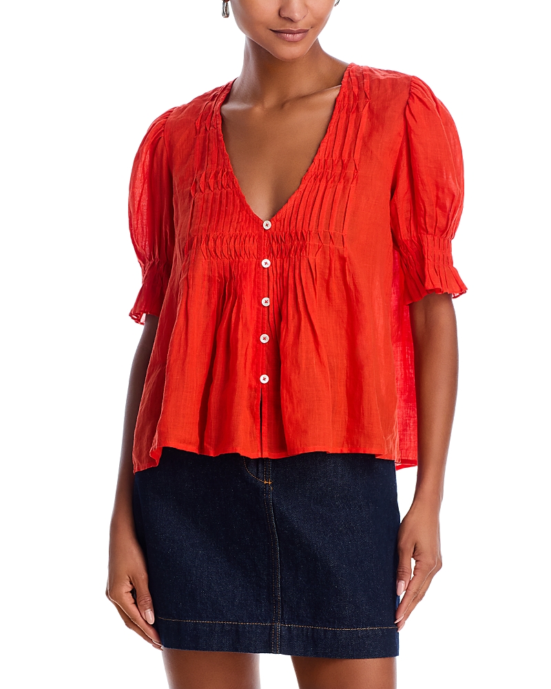 Sea Zora Solid Button Down Top Chili In Chili