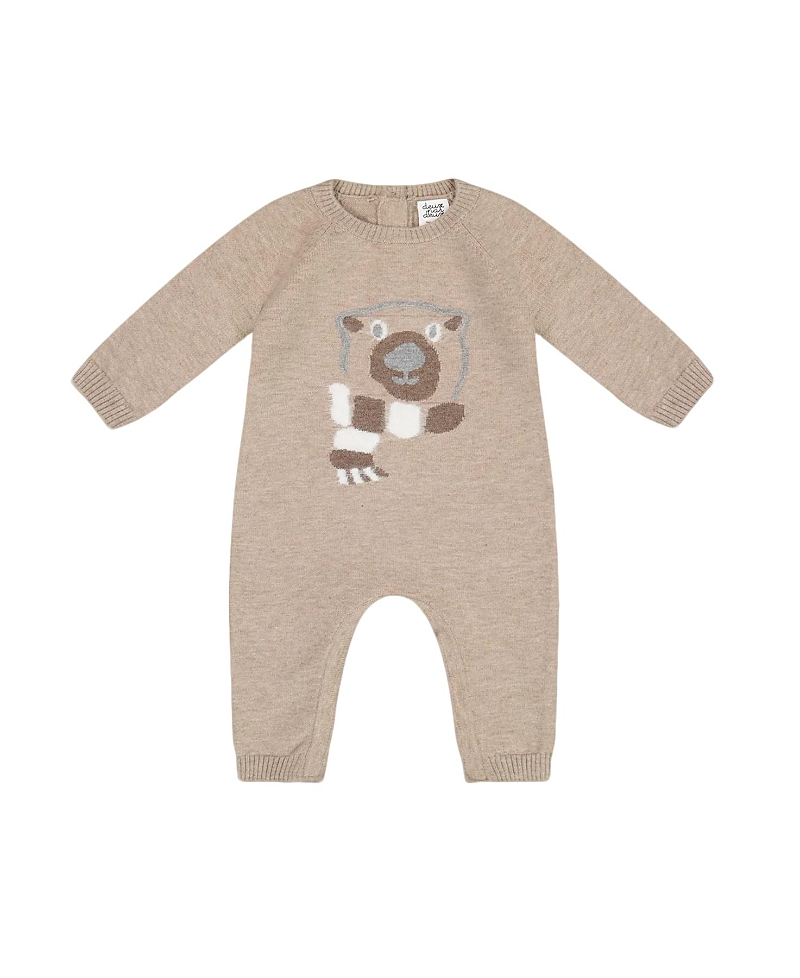 Deux Par Deux Boys' Knitted Bear Jacquard Jumpsuit Sand - Baby In Sesame