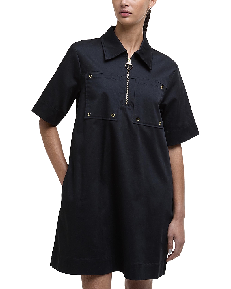 Barbour Ettie Stretch Cotton Sateen Tunic Minidress In Black