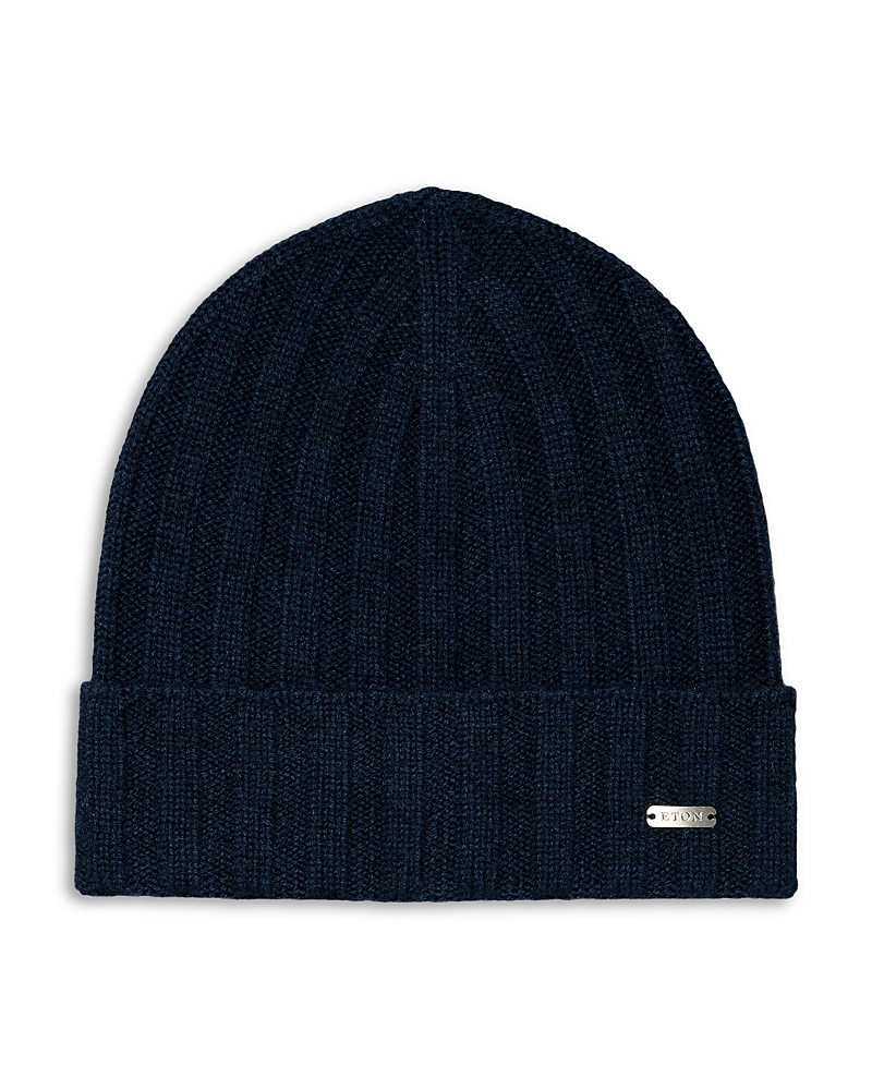 Eton Men's Cashmere Ribbed Knit Beanie Hat In Navy Blue