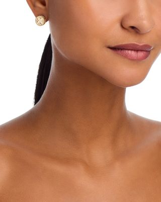 18K Yellow Gold Venetian Princess Medallion Diamond Oval Stud Earrings