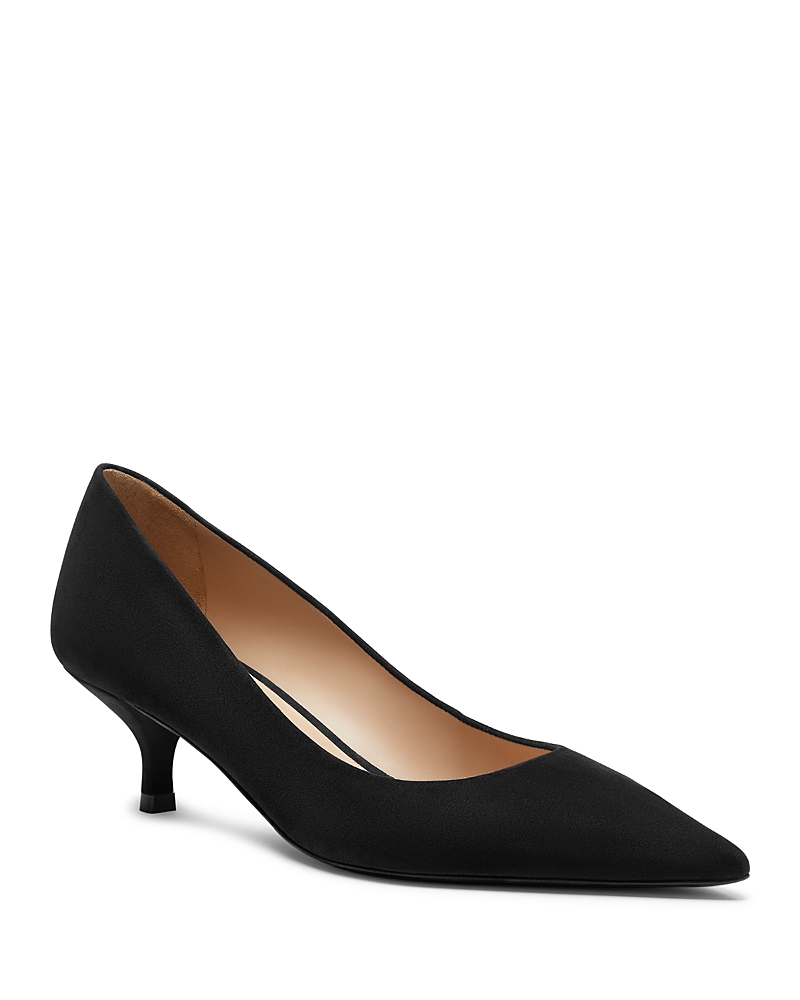 Stuart Weitzman Power Pointed Toe Kitten Heel Pump In Black