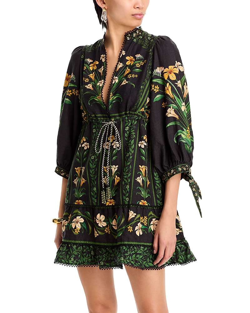 Farm Rio Flowers Arch Linen Blend Minidress In Flowers Arch Black