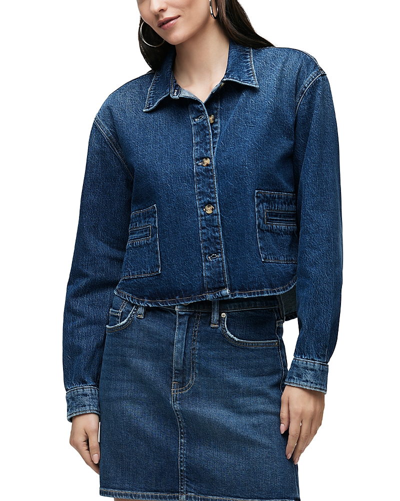 Hudson Cropped Boxy Button Front Denim Shirt Jacket In Rain On Me
