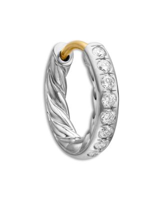 Sculpted Cable Huggie Hoop Earrings in Sterling Silver with Diamonds