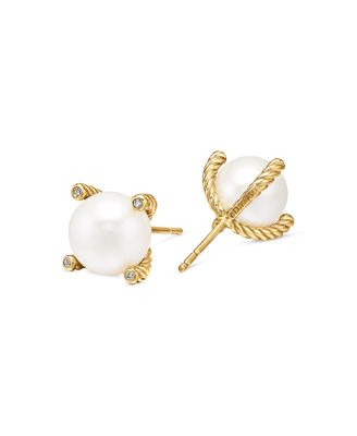 David Yurman - 18K Yellow Gold Solari Stud Earrings with Cultured Freshwater Pearls & Diamonds