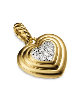 Puffy Heart Amulet in 18K Yellow Gold with Diamonds, 17mm